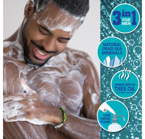 Мужской гель для умывания лица, волос и тела 3 в 1 с ароматом Эвкалипта и Мяты DSC Eucalyptus Mint Dead Sea Collection 1000 мл